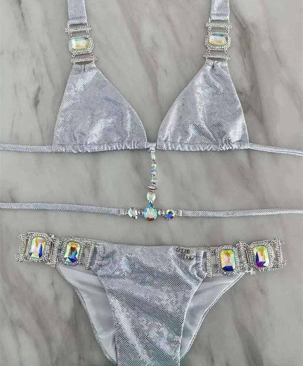 Luxury Sparkling Jewel Bikini Set  Sunset and Swim   