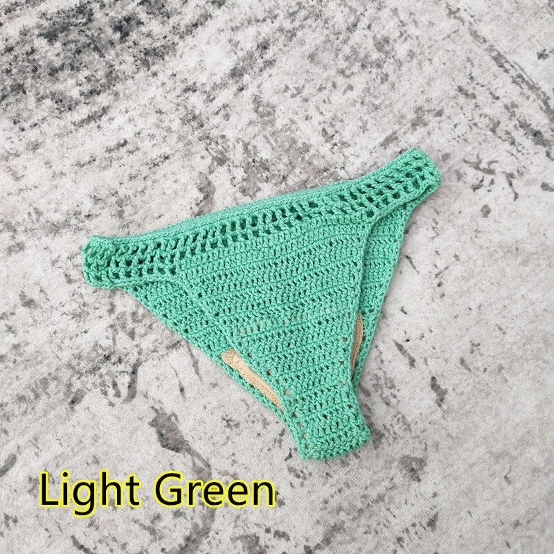 Boho Handmade Crochet Bikini Bottoms Sunset and Swim Light Green S 