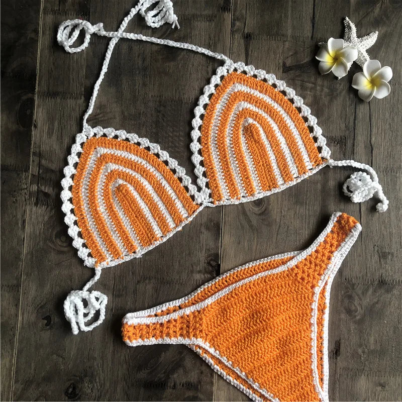 Paradise Perfection Crochet Triangle Bikini Orange Set  Sunset and Swim   