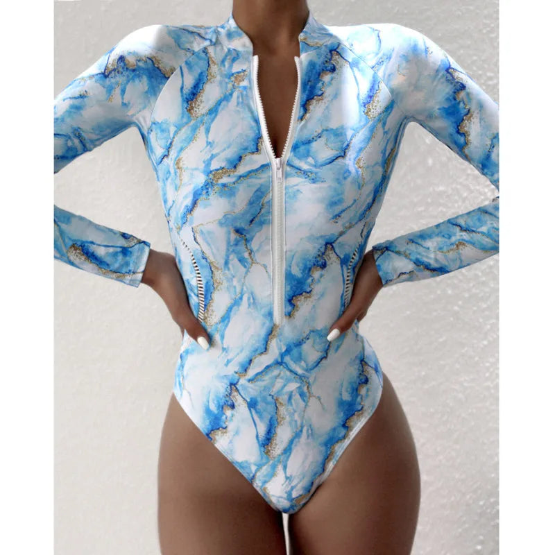 Ocean Drift Long Sleeve Rash Guard Zipper Swimsuit Sunset and Swim   