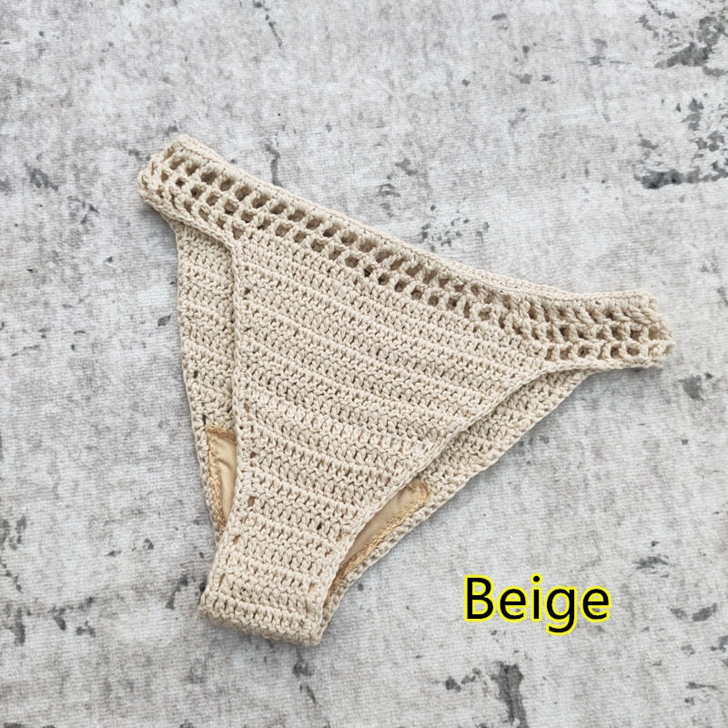 Boho Handmade Crochet Bikini Bottoms  Sunset and Swim Beige S 