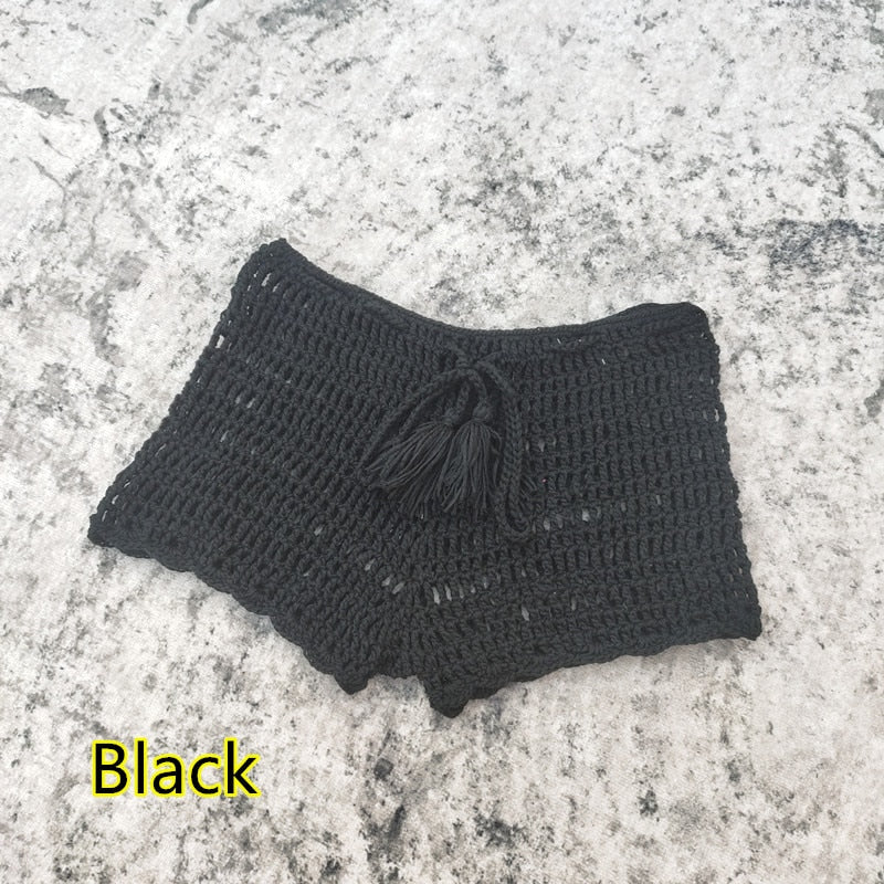 Seaside Chic Handmade Crochet Shorts Sunset and Swim Black S 