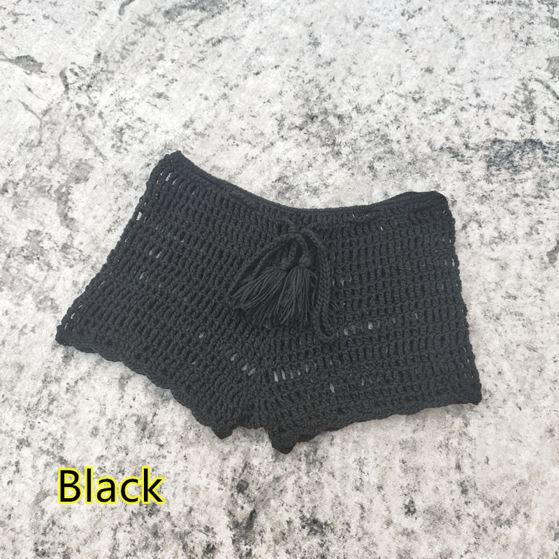 Seaside Chic Handmade Crochet Shorts  Sunset and Swim Black S 