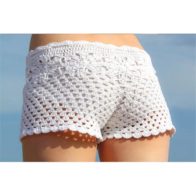 Ocean Mist White Crochet Shorts Sunset and Swim   