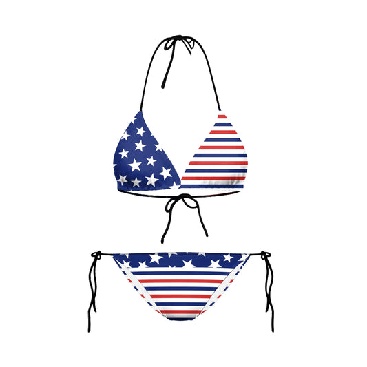 Star-Crossed Siren USA Flag Bikini  Sunset and Swim Red/White/Blue M 