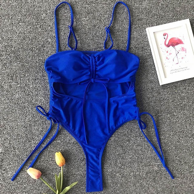 Tassel Dreams Underboob High Cut Out Swimsuit  Sunset and Swim Blue S 