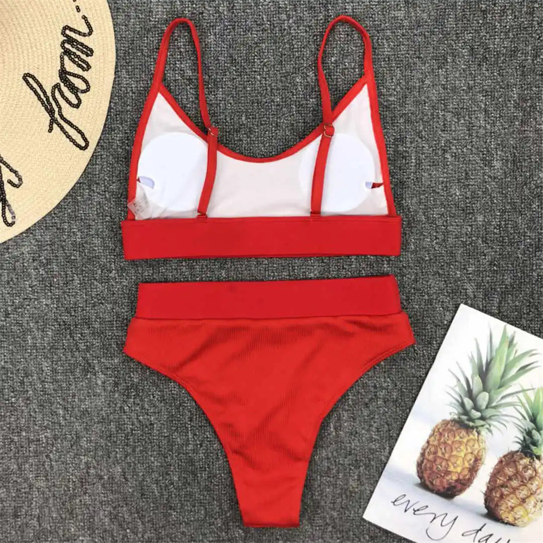 Luxe Solid High-Waist Scoop Bikini Set Sunset and Swim   