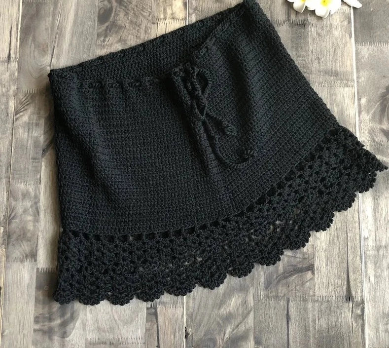 Boho Breeze Handmade Crochet Mini Skirt  Sunset and Swim Black One Size 