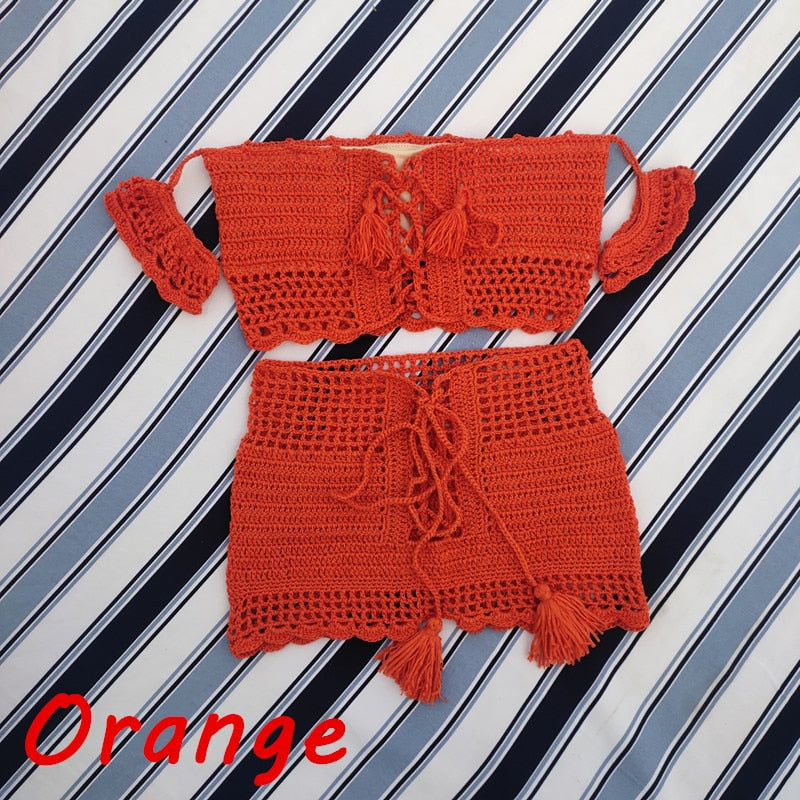 Ibiza Boho Dreams Crochet Bikini Set  Sunset and Swim Orange S 