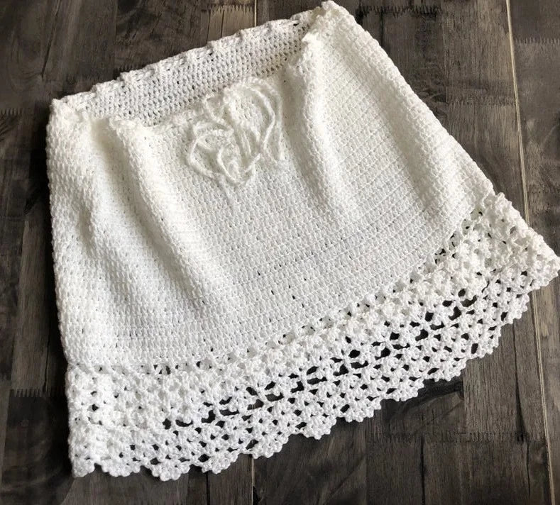 Boho Breeze Handmade Crochet Mini Skirt  Sunset and Swim White One Size 
