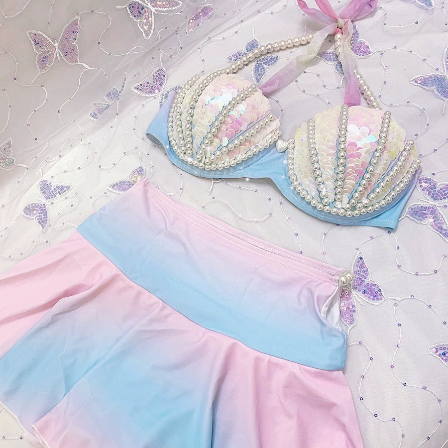 Enchanted Reef Queen Glitter Mermaid Bikini  Sunset and Swim zb + single-layer skirt 190/100A 