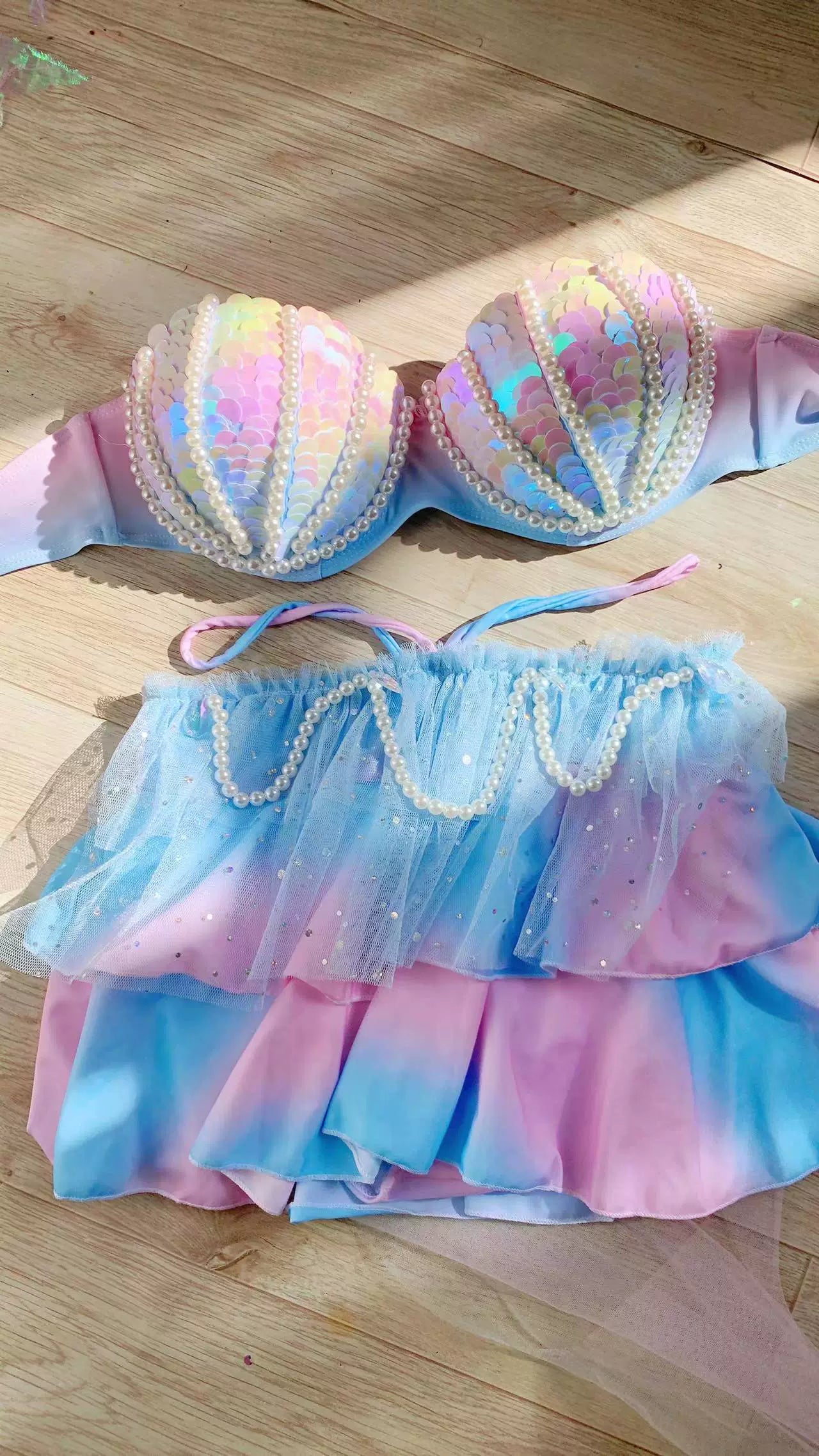 Enchanted Reef Queen Glitter Mermaid Bikini  Sunset and Swim Cup + skirt with yarn 170/84A 
