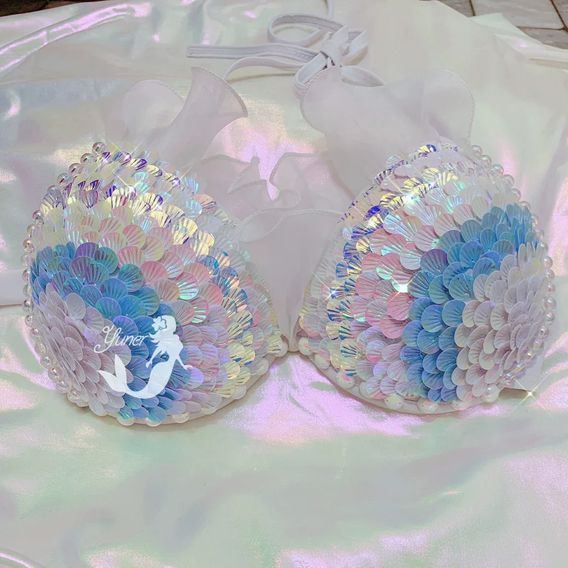 Sea Siren Pearl Sparkle Mermaid Bikini  Sunset and Swim White/Mint 185/96A 