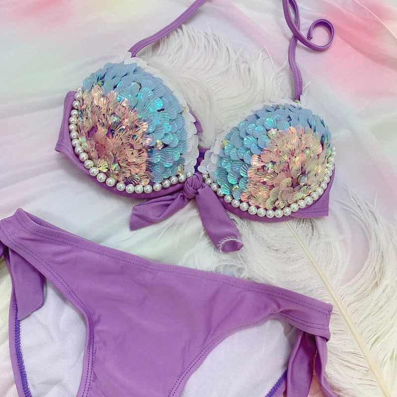 Sea Siren Pearl Sparkle Mermaid Bikini  Sunset and Swim   
