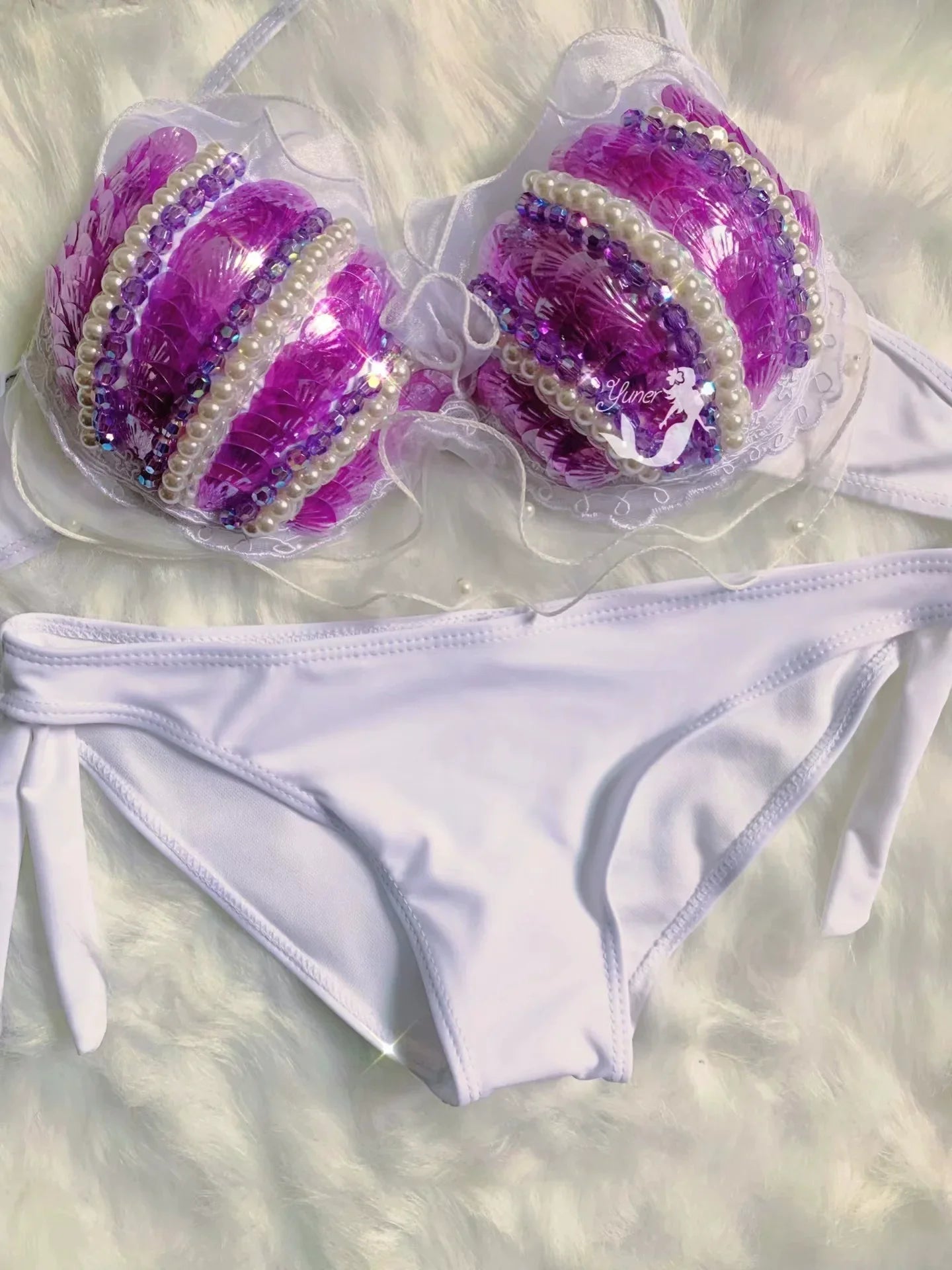 Sea Siren Pearl Sparkle Mermaid Bikini  Sunset and Swim White + Purple 185/96A 