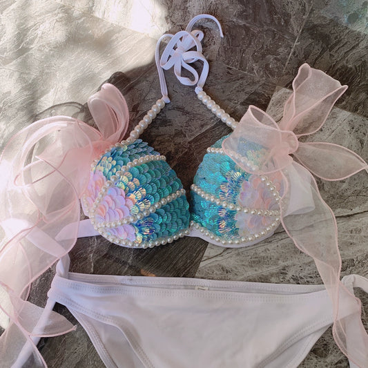 Sea Siren Pearl Sparkle Mermaid Bikini  Sunset and Swim White 185/96A 