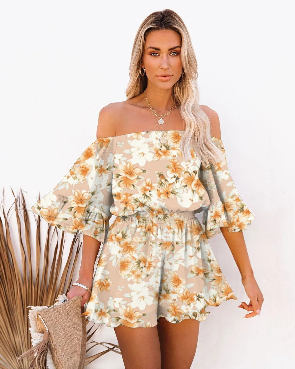 Paradise Awaits Off Shoulder Romper  Sunset and Swim   