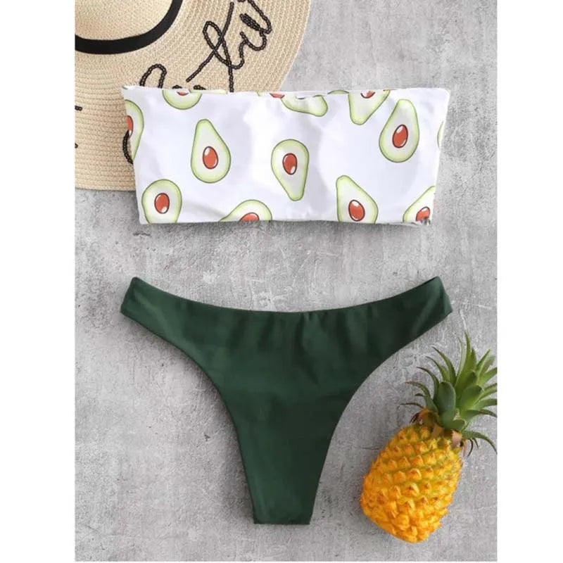 For the Love of Avocados Bandeau Bikini  Sunset and Swim Green S 