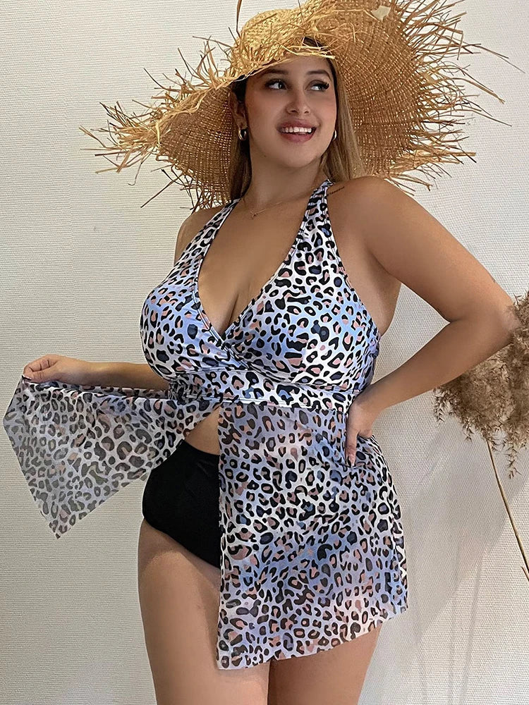 Flowy Blue Leopard Plus Size Tankini Sunset and Swim