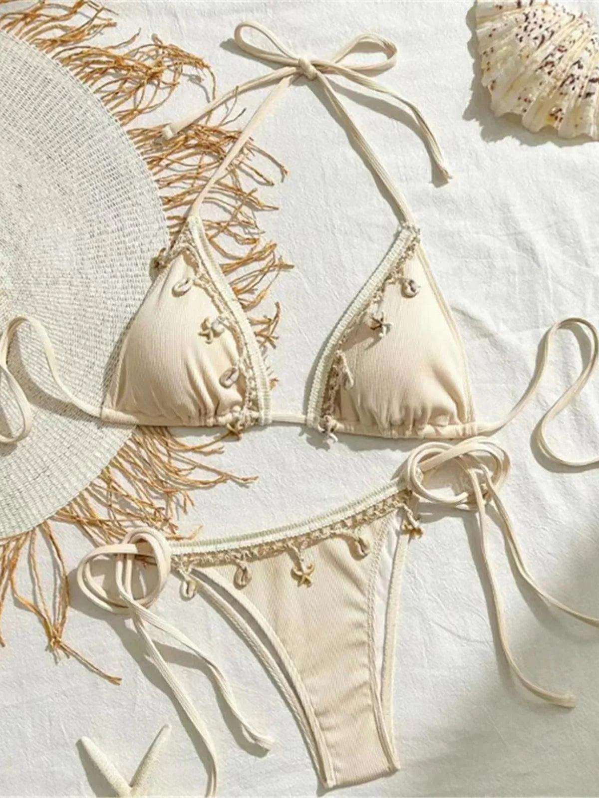 Seashell Love Halter Bikini Sunset and Swim Cream S 