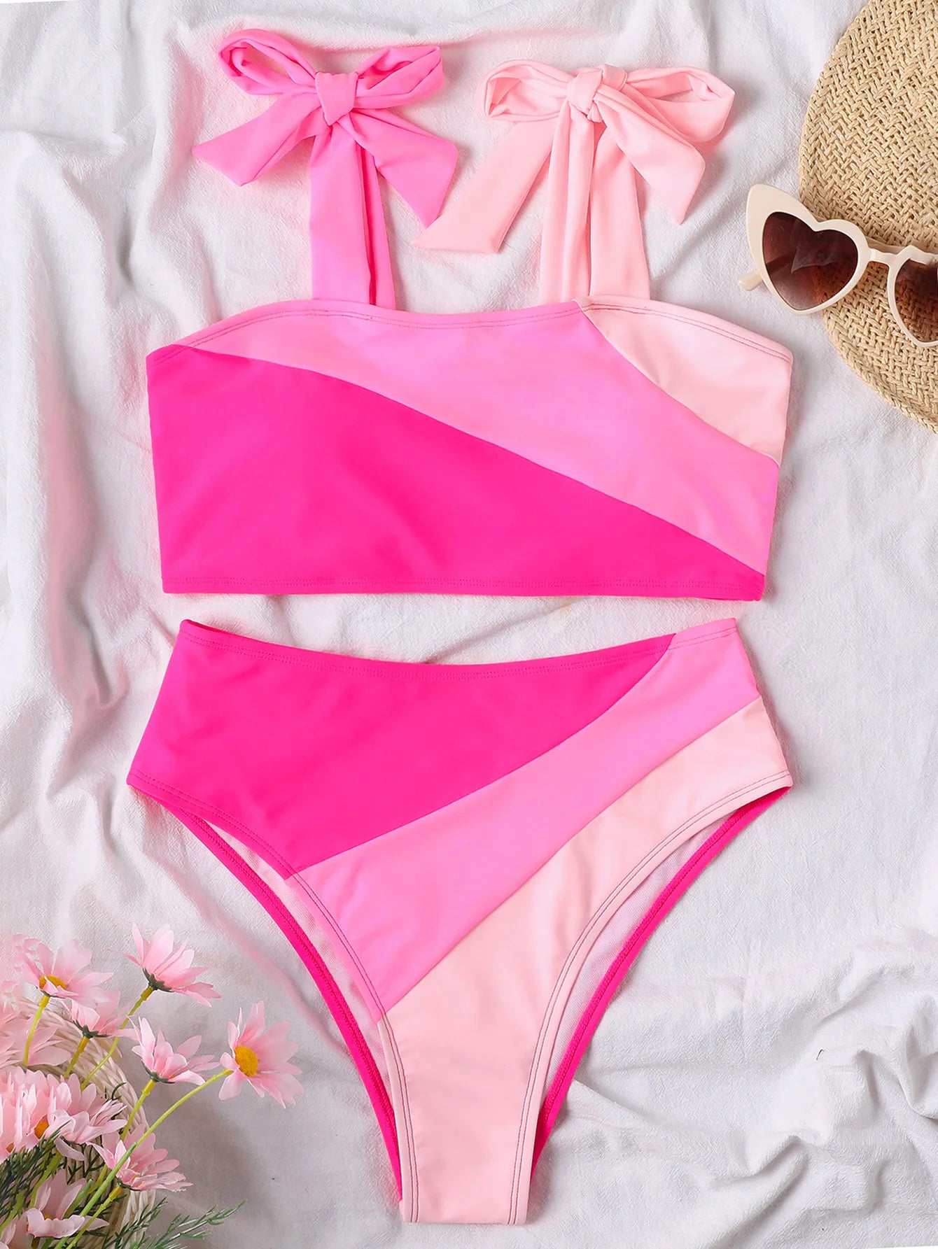Sarah Pink Colorblock High Waist Bikini  Sunset and Swim   