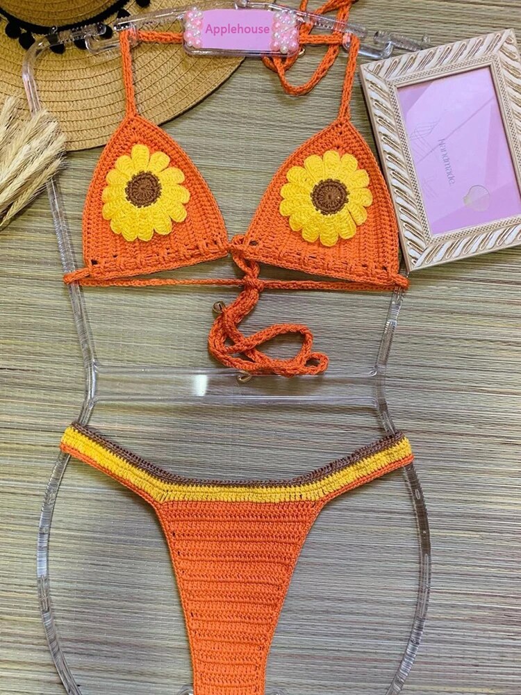 Floral Fantasy Micro Bikini Set  Sunset and Swim Orange S 