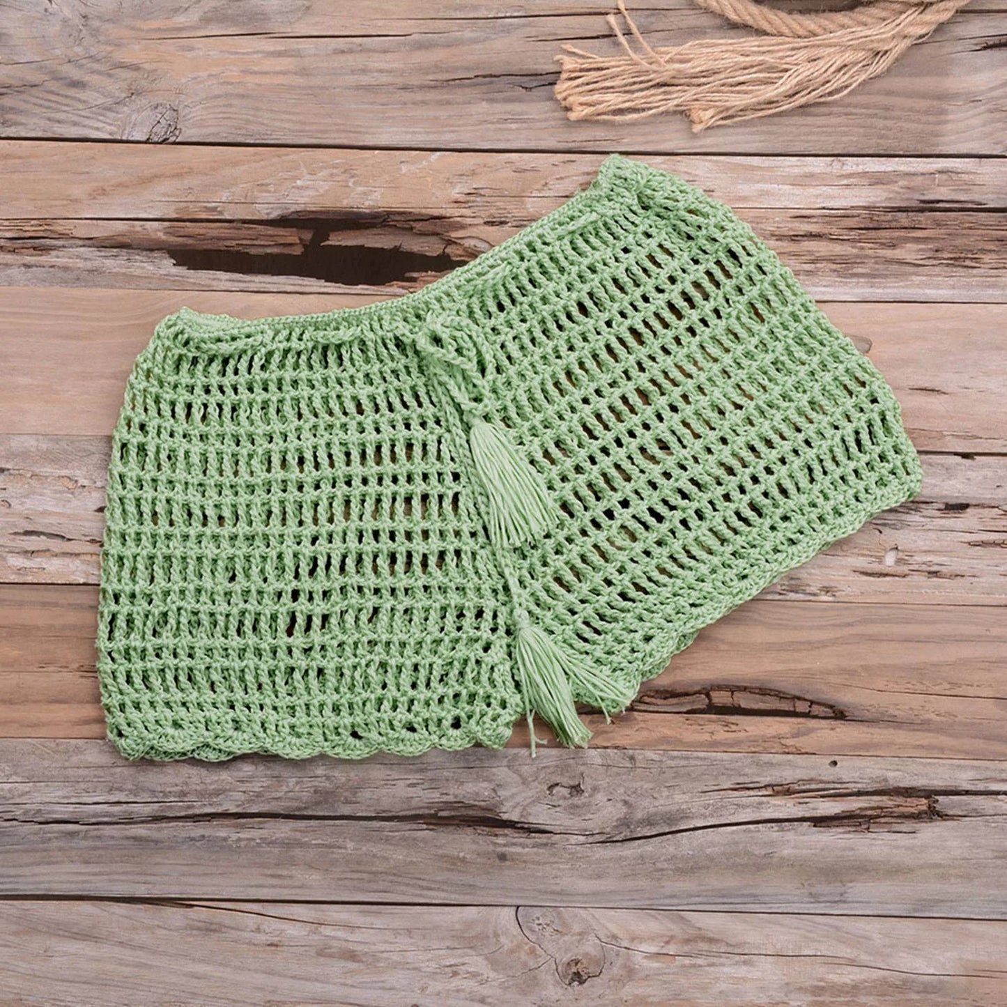 Tropical Dreamweaver Crochet Shorts Sunset and Swim Green S 