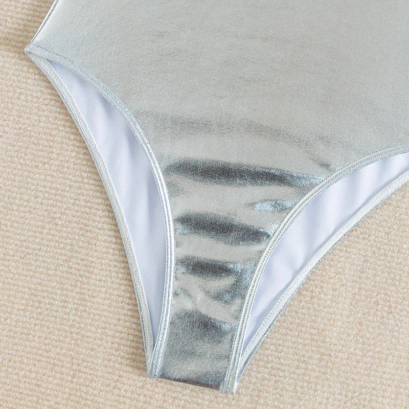 Metallic Waves Silver Swimsuit Sunset and Swim   