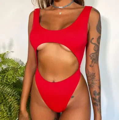 Spicy Island Underboob Cut Out Swimsuit  Sunset and Swim Red S 