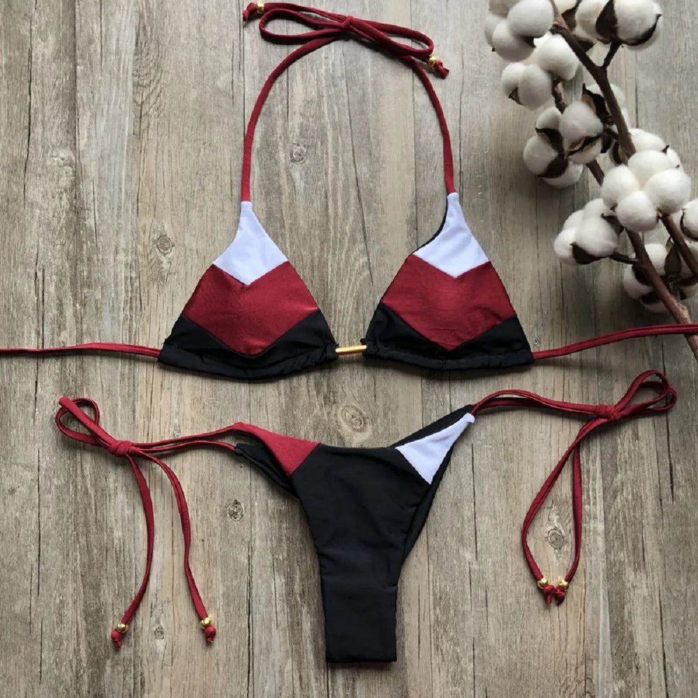 Coastal Colorblock Brazilian Bikini Set Sunset and Swim   