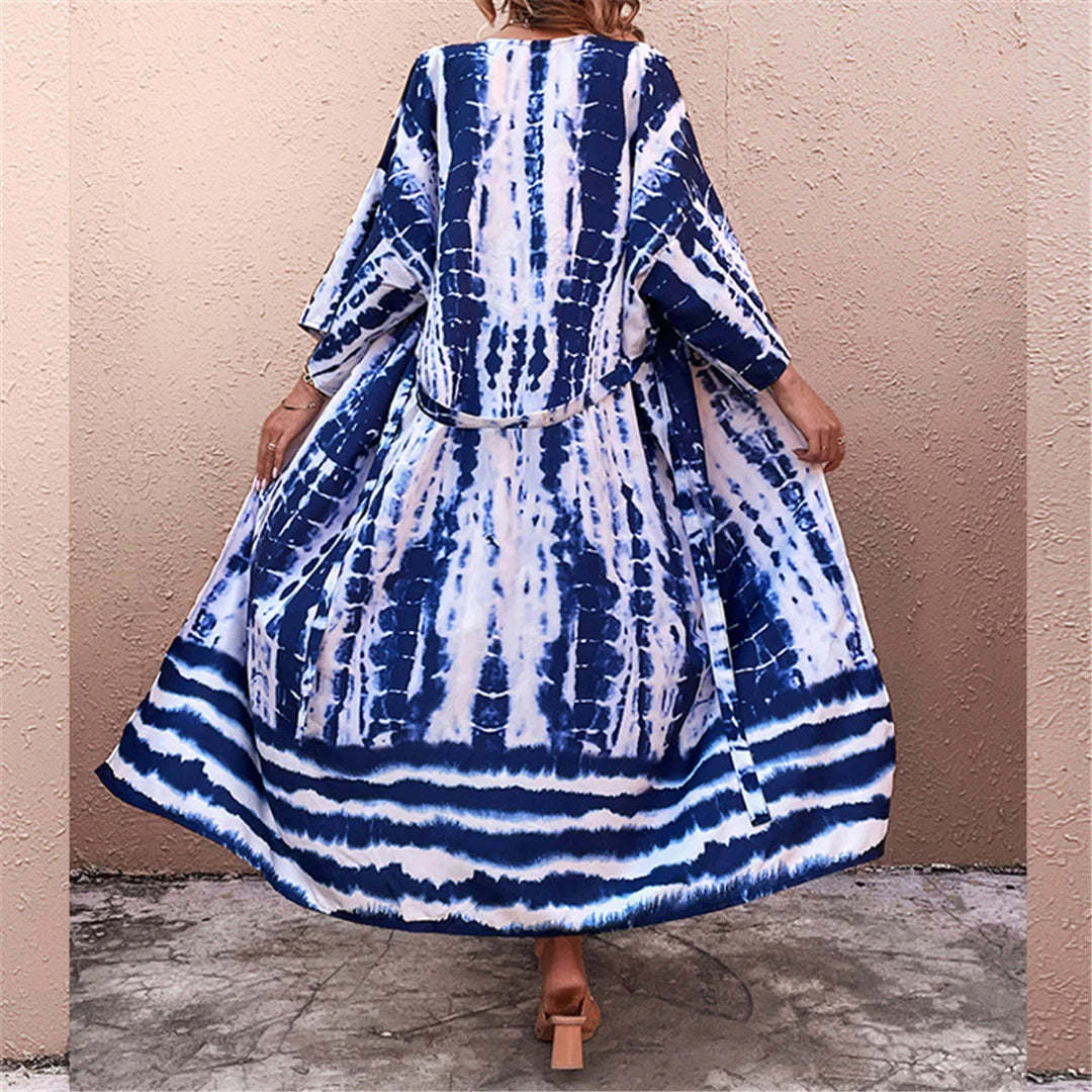 Aphrodite Blue Tie-dye Kimono Beach Cover Up With Belt Sunset and Swim   