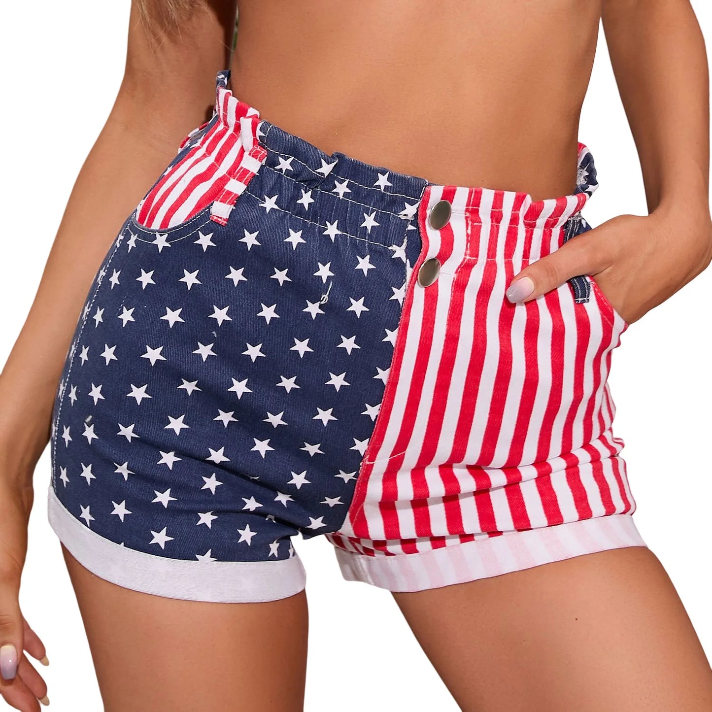 High Waist American Flag Denim Shorts Sunset and Swim   