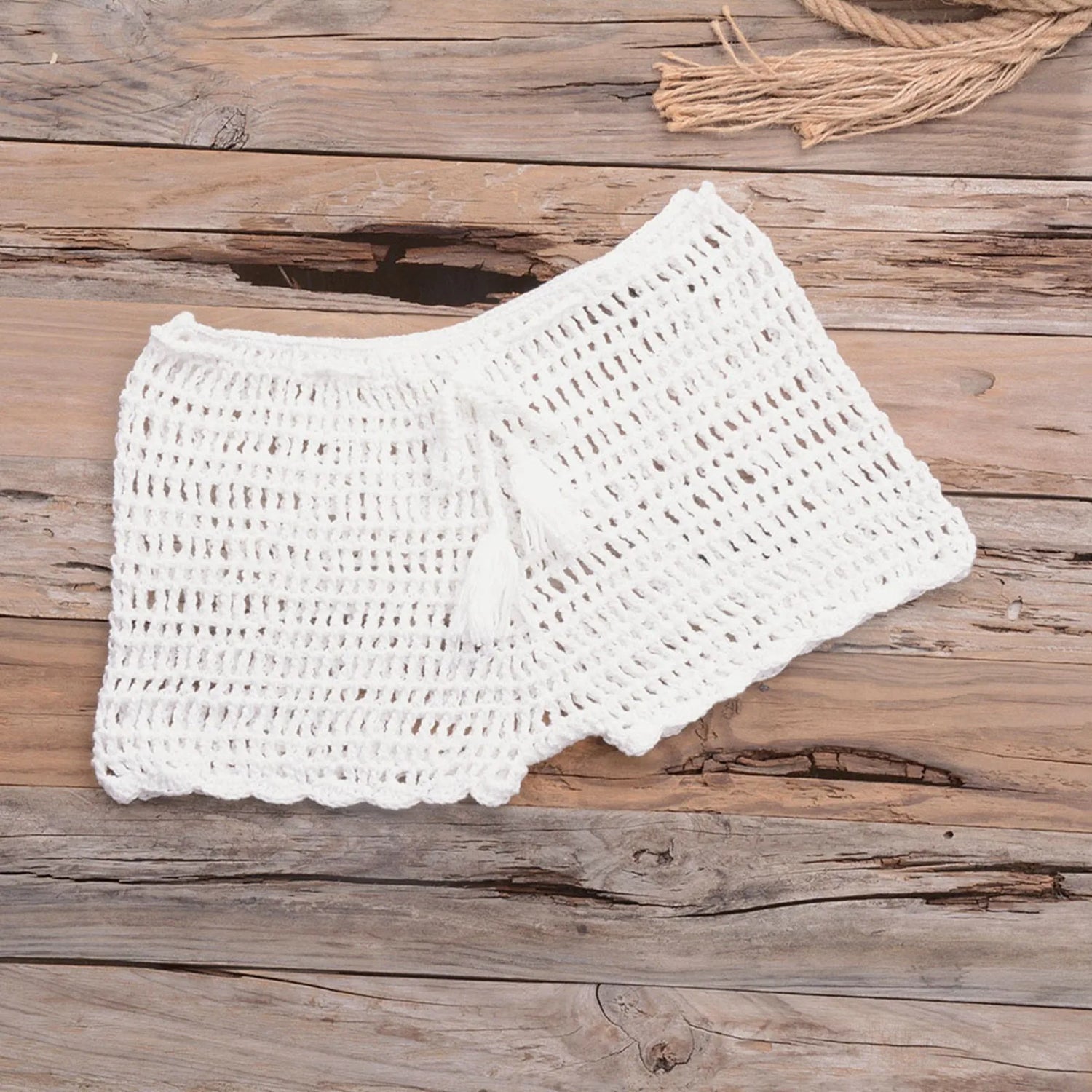 Tropical Dreamweaver Crochet Shorts Sunset and Swim White L 