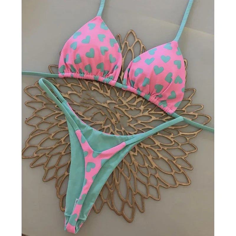 Tropical Dream String Bikini Sunset and Swim Pink/Mint S 