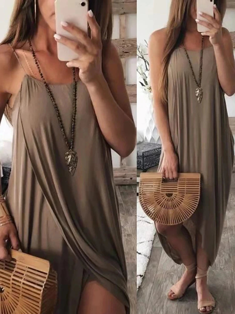 Effortless Flow Slit Maxi Dress Sunset and Swim Brown S