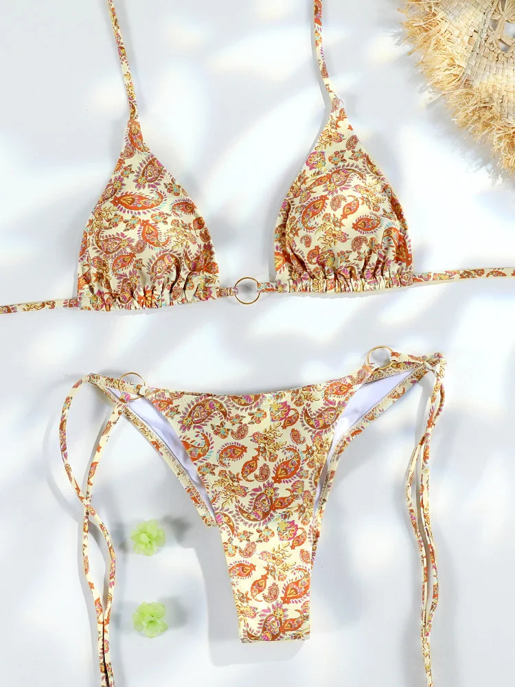 Exotic Sunset Triangle Chains Brazilian Bikini Sunset and Swim Beige S 