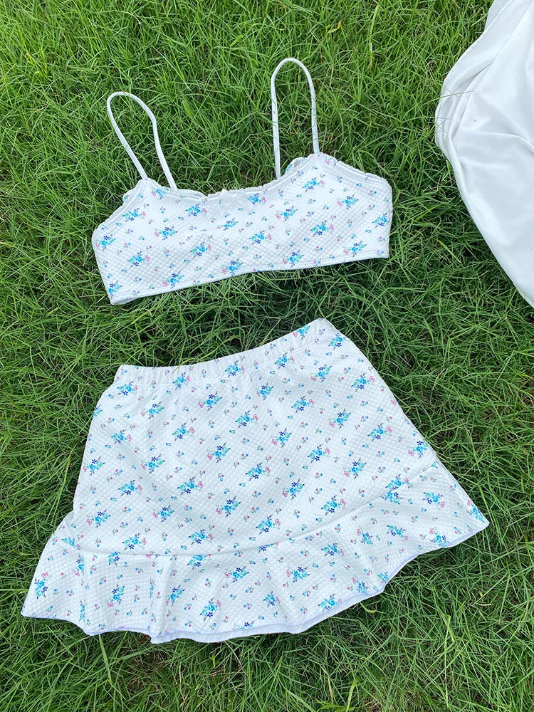 Sweet Summer Floral Bow Bikini Set with Skirt Sunset and Swim   
