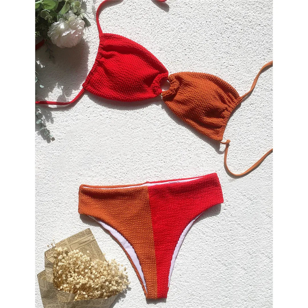 Artemis Ribbed Color Block High Waist Bikini Sunset and Swim   