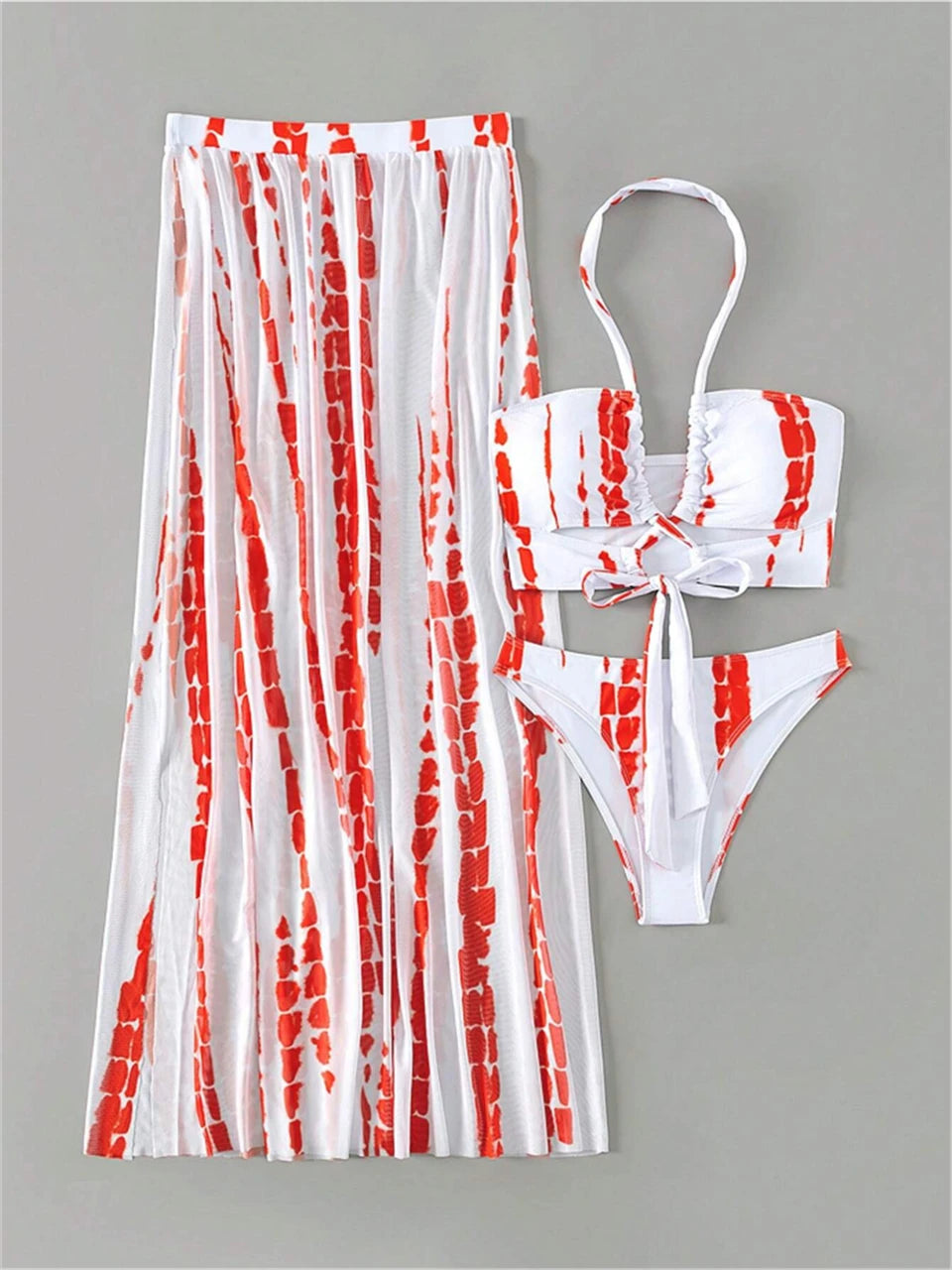 Bahamas Vacation 3 Piece Cover Up Skirt Set  Sunset and Swim Red XL 