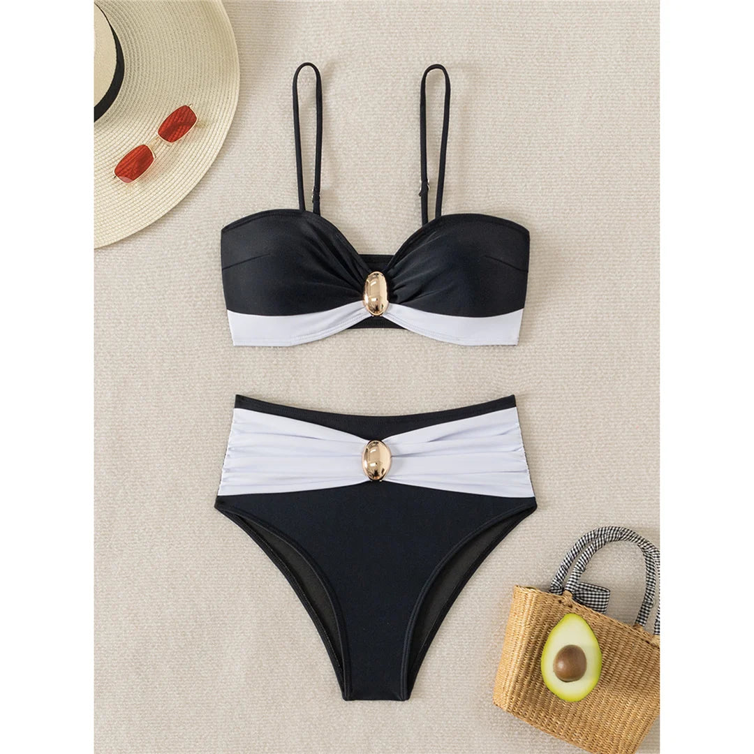 Mariella High Waist Black And White Bikini Sunset and Swim