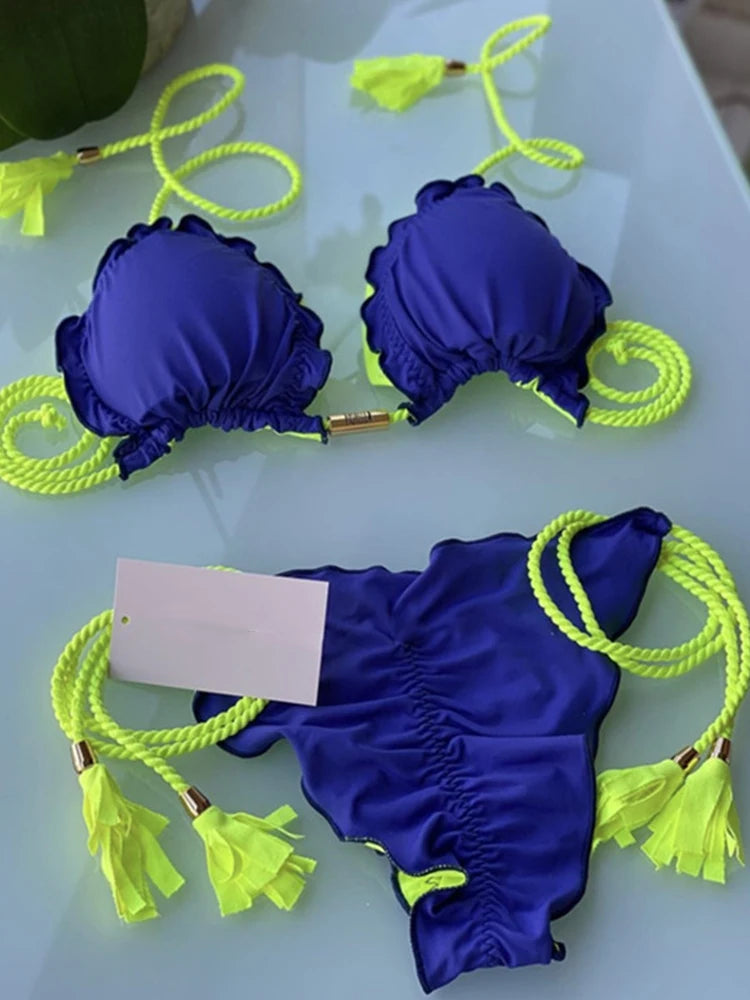 Penelope Ruffled Triangle Bikini Set  Sunset and Swim   