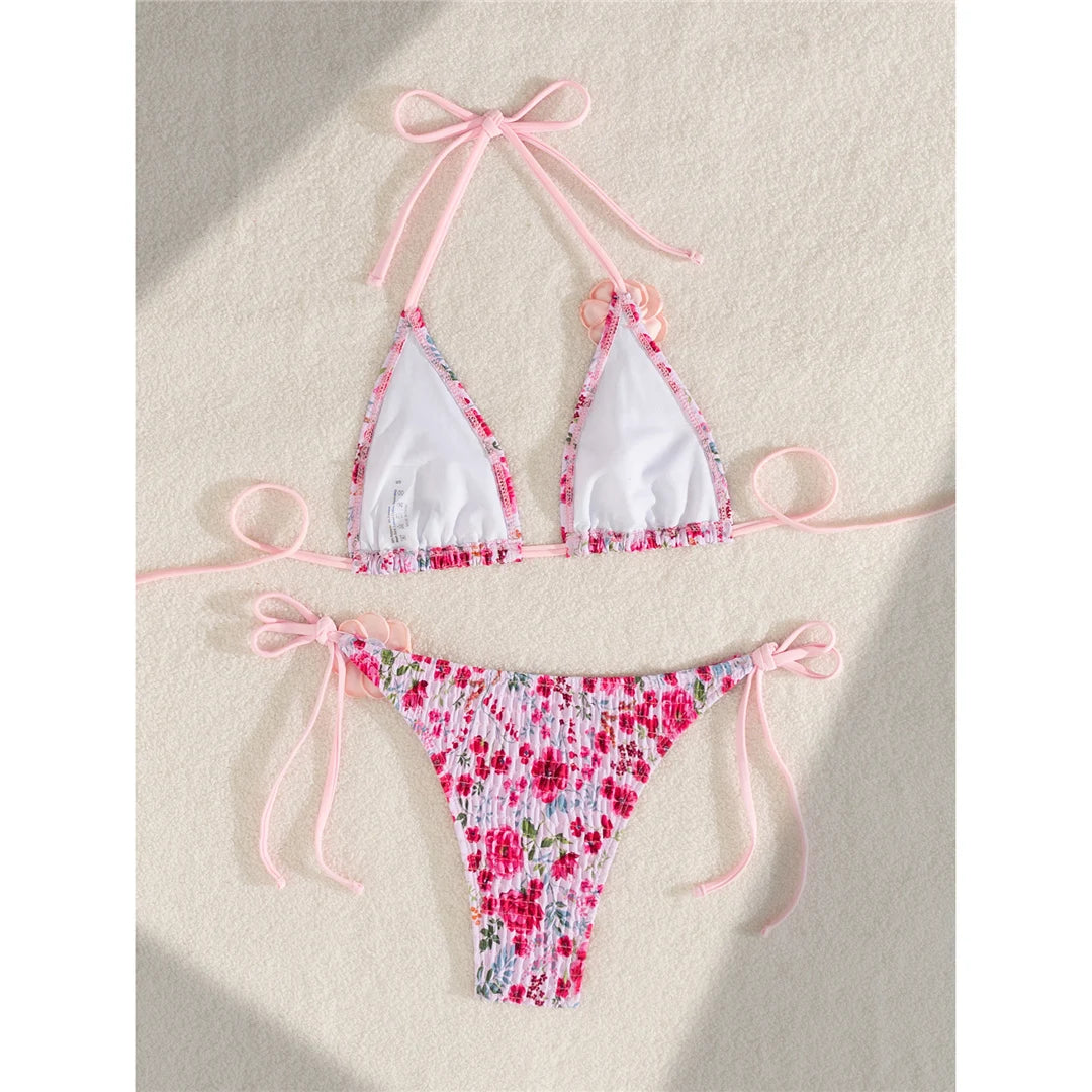 Rosy Radiance Floral 3D Flowers Bikini Sunset and Swim   