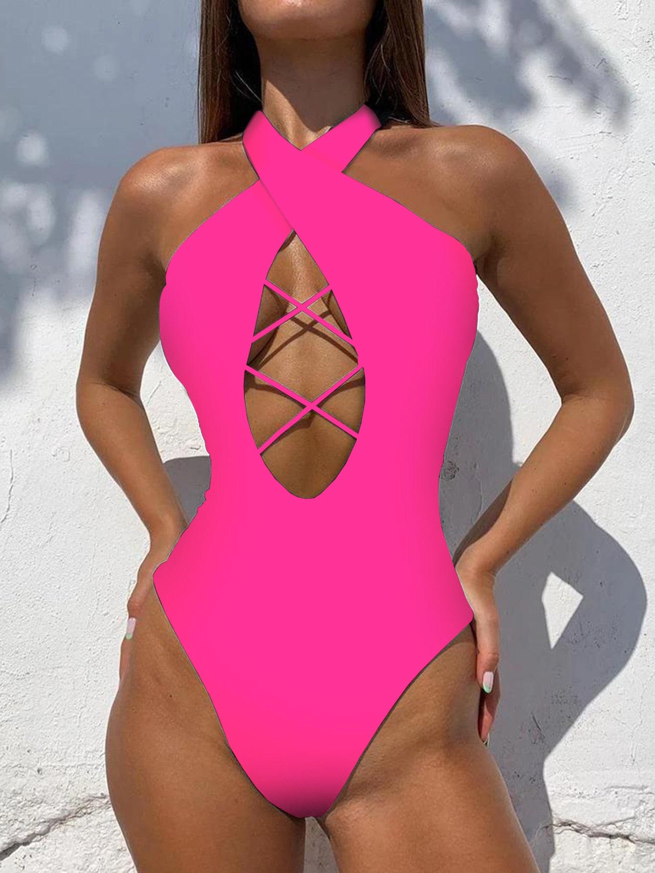 Summer Siren Extreme Cut Out Hollow Out Monokini Swimsuit  Sunset and Swim Pink 2 S 