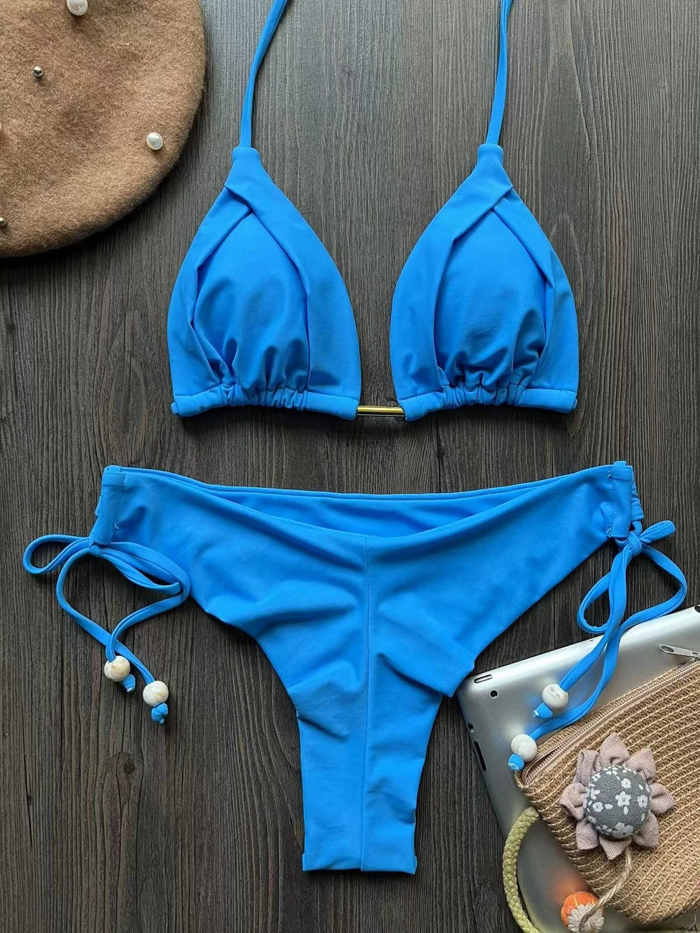 Pool Side Bliss Brazilian Bikini Sunset and Swim Blue S 