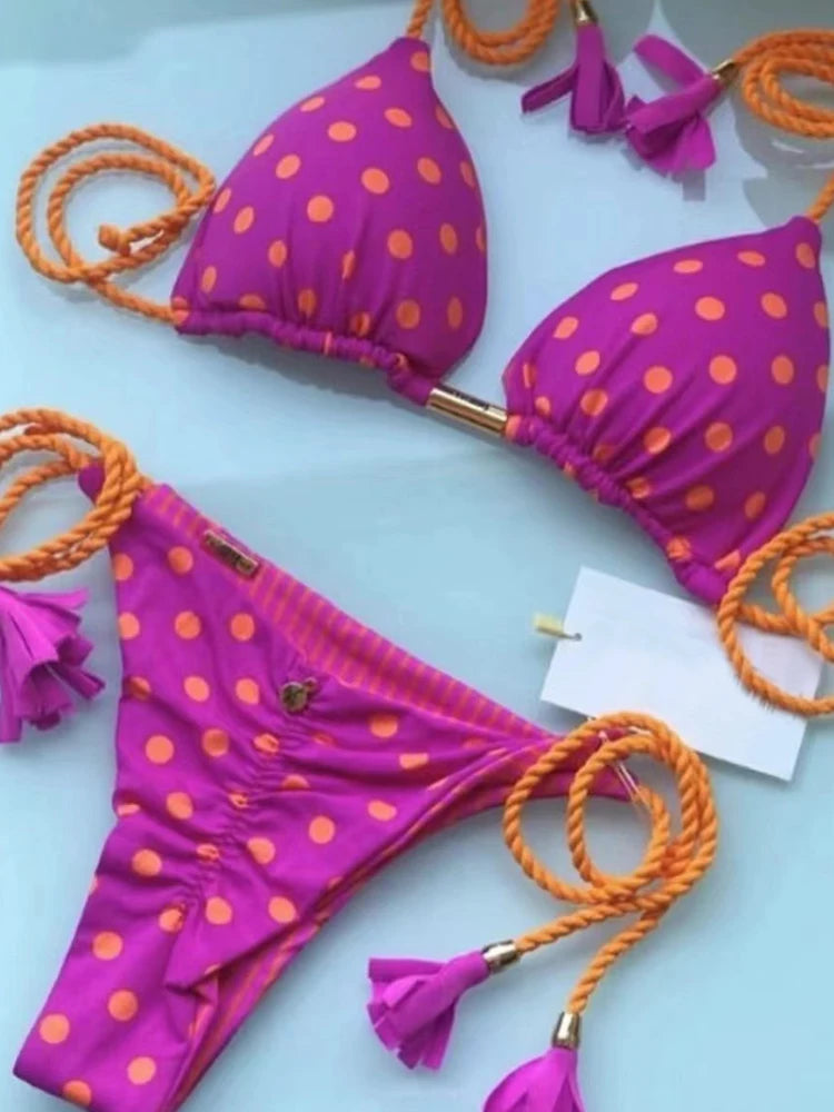 Wave Babe Triangle Scrunch Butt Brazilian Bikini Sunset and Swim Pink 2 L 