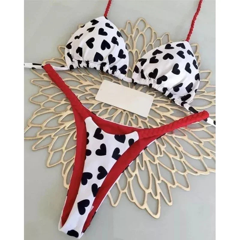 Tropical Dream String Bikini Sunset and Swim Red/White/Black S 