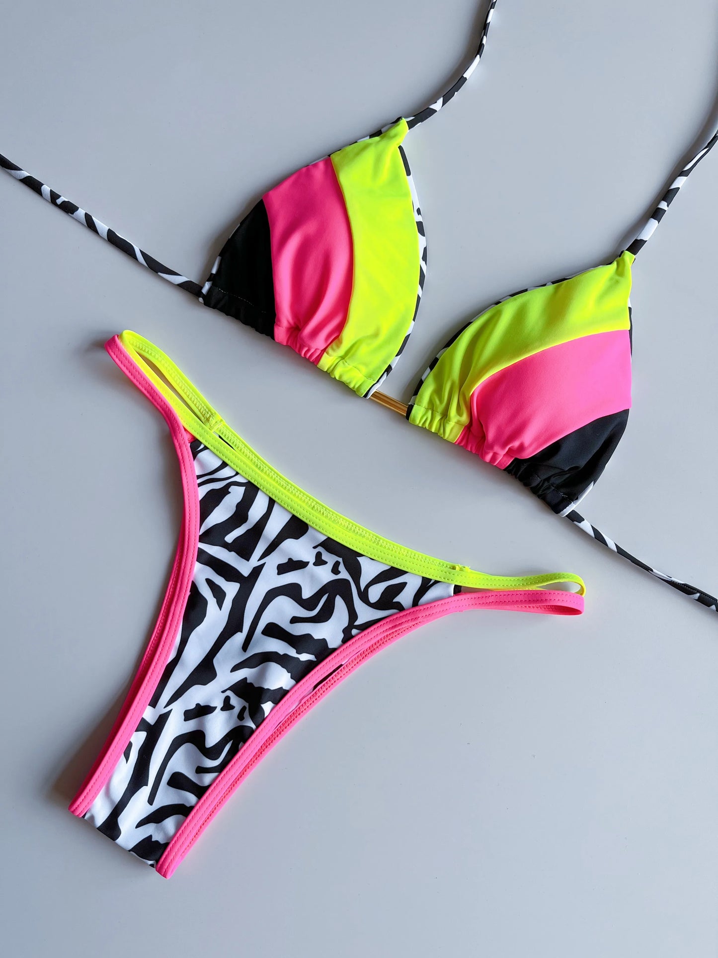 Neon Leopard Colorblock Brazilian Bikini Sunset and Swim   