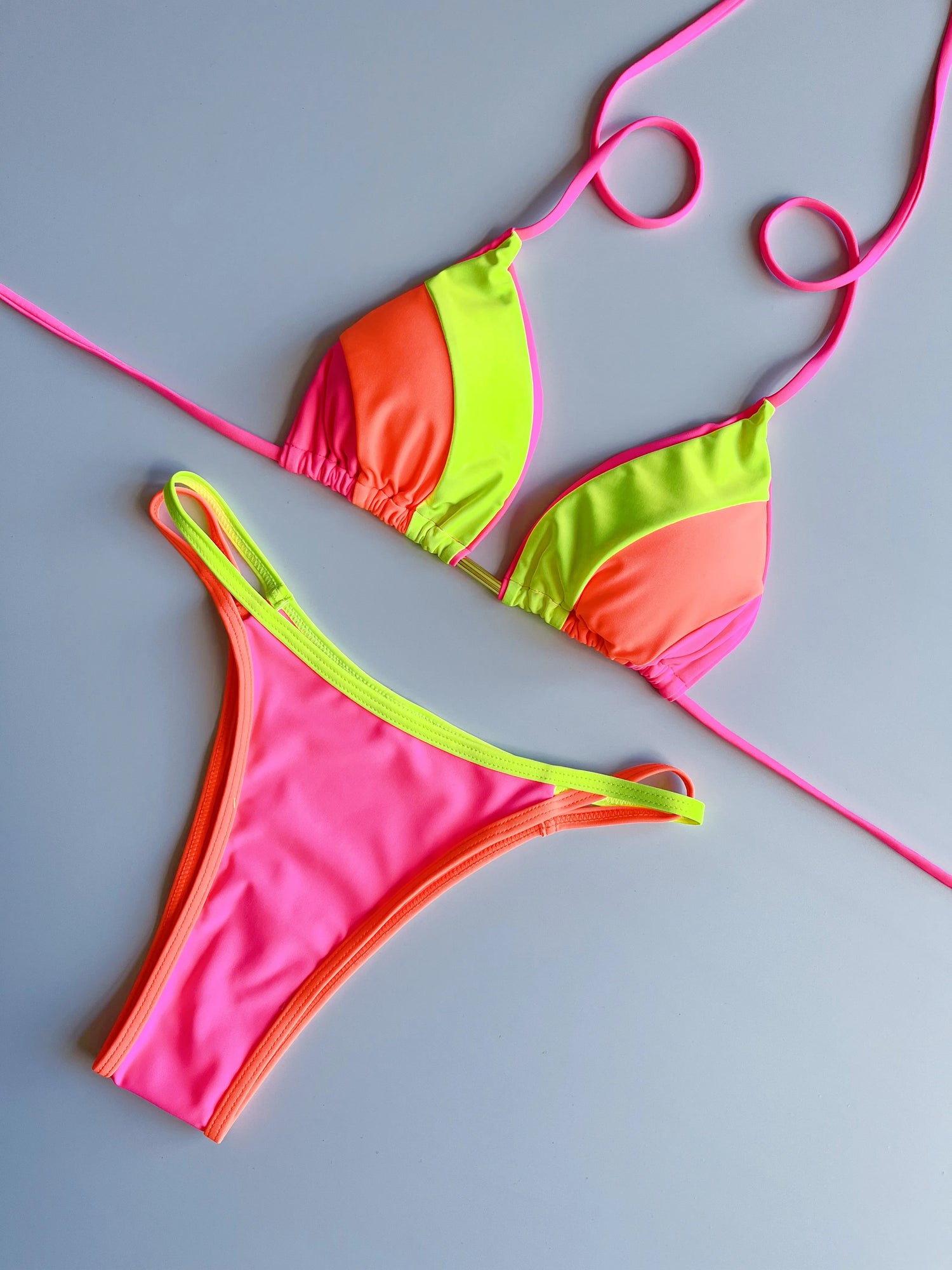 Neon Leopard Colorblock Brazilian Bikini Sunset and Swim   