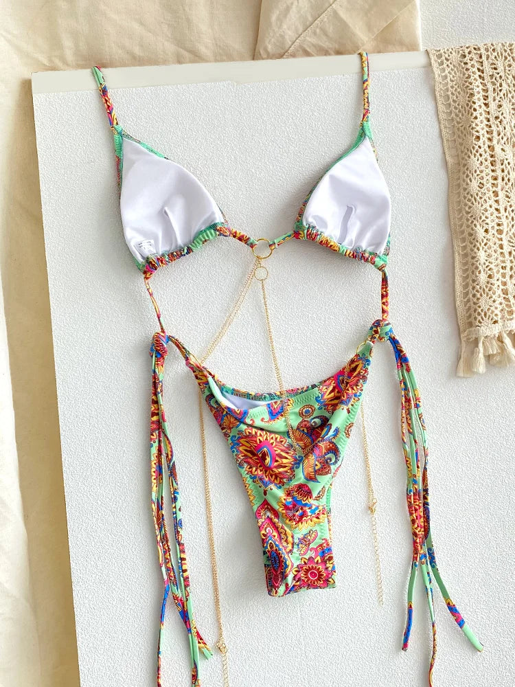 Exotic Sunset Triangle Chains Brazilian Bikini Sunset and Swim   