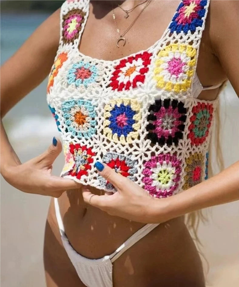 Sun-Kissed Crochet Beachscape Cover Up Top  Sunset and Swim   